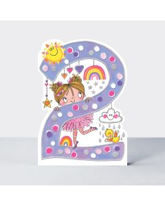 AGE 2 Card - Girl & Rainbow