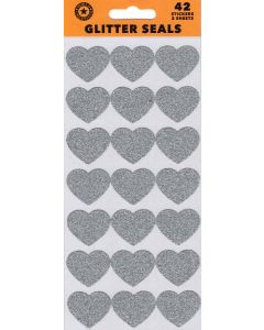 Seals/Stickers - Silver Glitter Hearts (Pack 42)