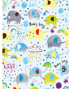 Folded Wrapping Paper - Baby BOY (Elephants on Blue)