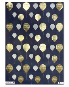 Folded Wrapping Paper - Gold & Silver Birthday Balloons